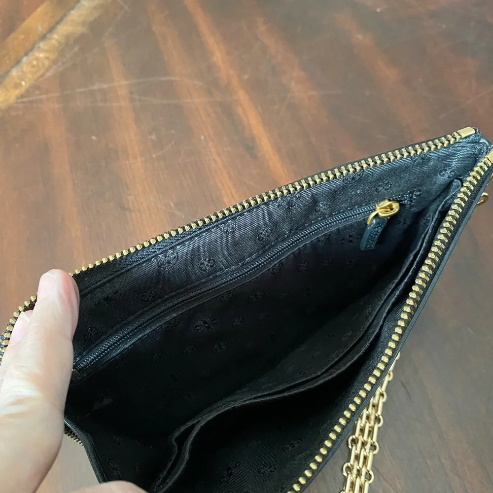 Tory Burch Black Leather Wristlet with Gold Chain - Picture 6 of 10